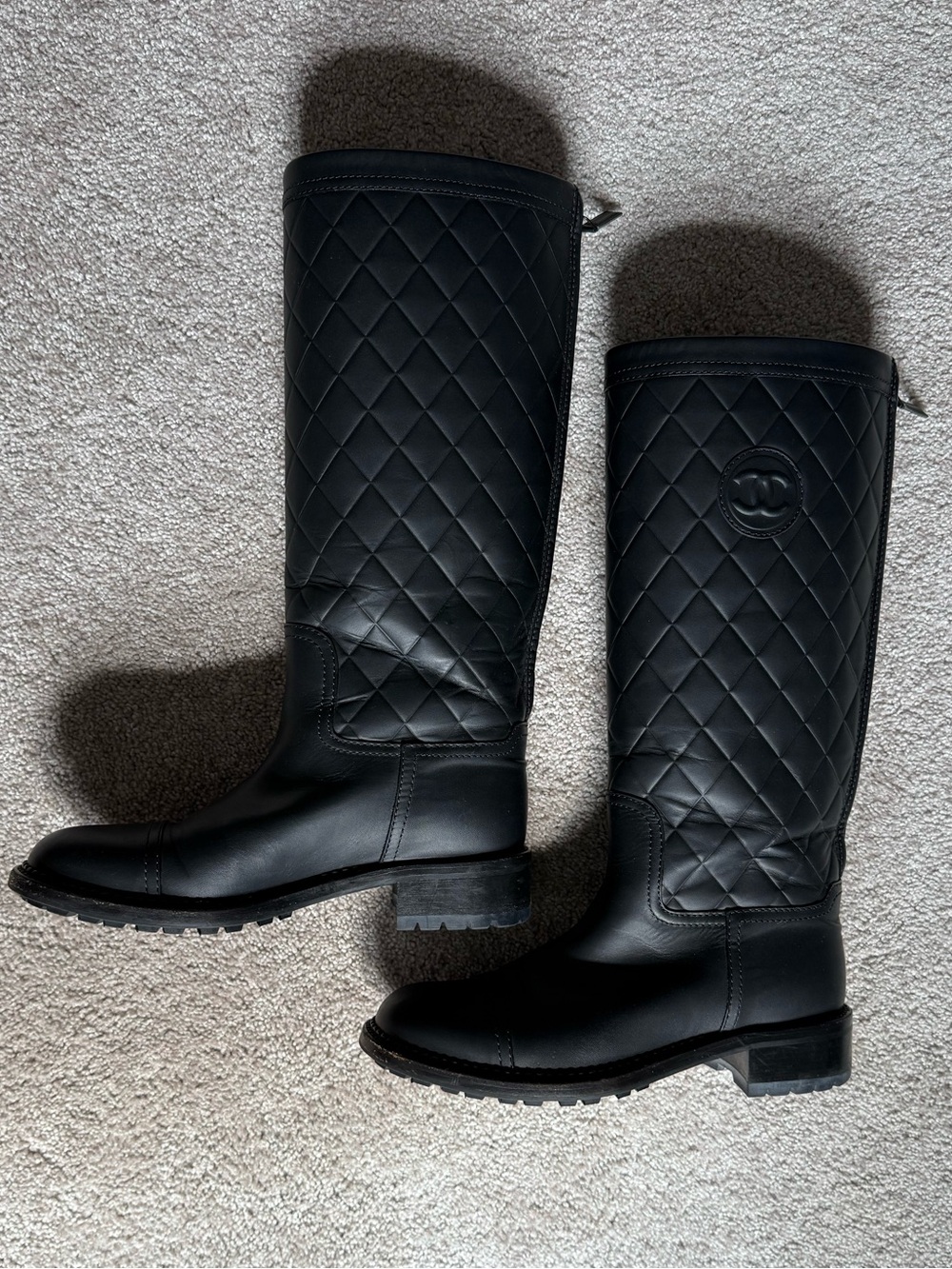 Chanel Quilted Leather Knee-High Riding Boots in Black - Picture 7 of 9